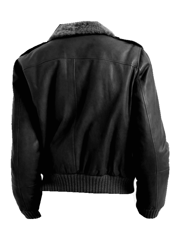Tynara Women’s Bomber Jacket with Shearling Fur Collar Flap Pockets Real Leather Black - Image 2