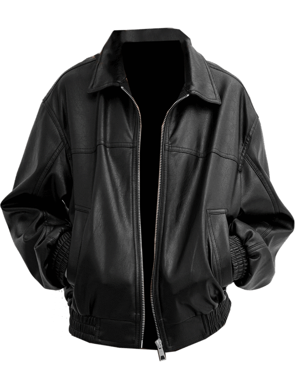 Avendra Genuine Leather Bomber Jacket For Women With Drop Shoulder Shirt Collar Loose Fitting Black