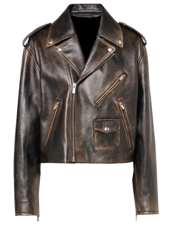 Ruvella Genuine Leather Distressed Motorcycle Jacket Biker Style with Rub-Off Finish in Brown Color