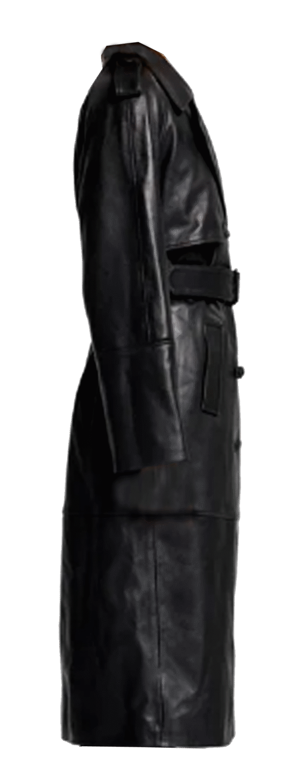 Velmira Genuine Leather Trench Coat for Women Classic Double-Breasted Style with Waist Belt Plain Sleeves Black - Image 2