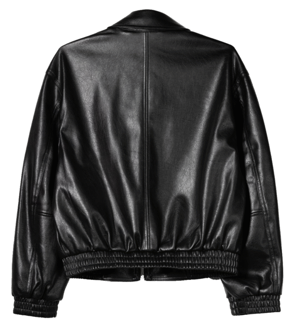 Avendra Genuine Leather Bomber Jacket For Women With Drop Shoulder Shirt Collar Loose Fitting Black - Image 3