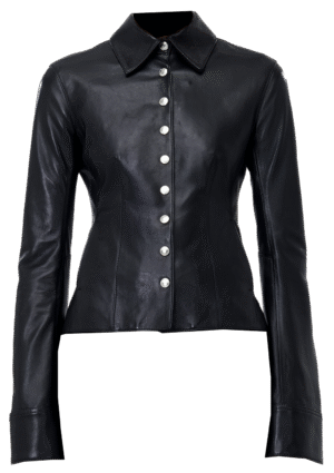Bolero Cropped Leather Jacket For Women Genuine Lambskin Shrug Style with Long Sleeves and Shirt Collar Fashionable Black