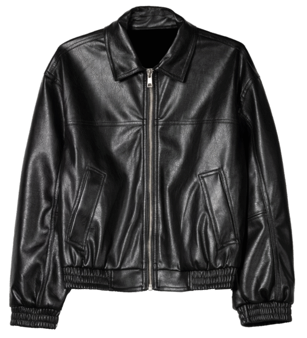 Avendra Genuine Leather Bomber Jacket For Women With Drop Shoulder Shirt Collar Loose Fitting Black - Image 2
