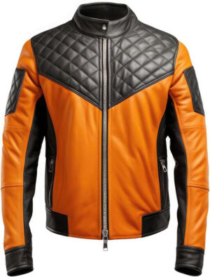 Mivora Genuine Leather Quilted Biker Jacket Black and Tan Contrast Design Modren For Men