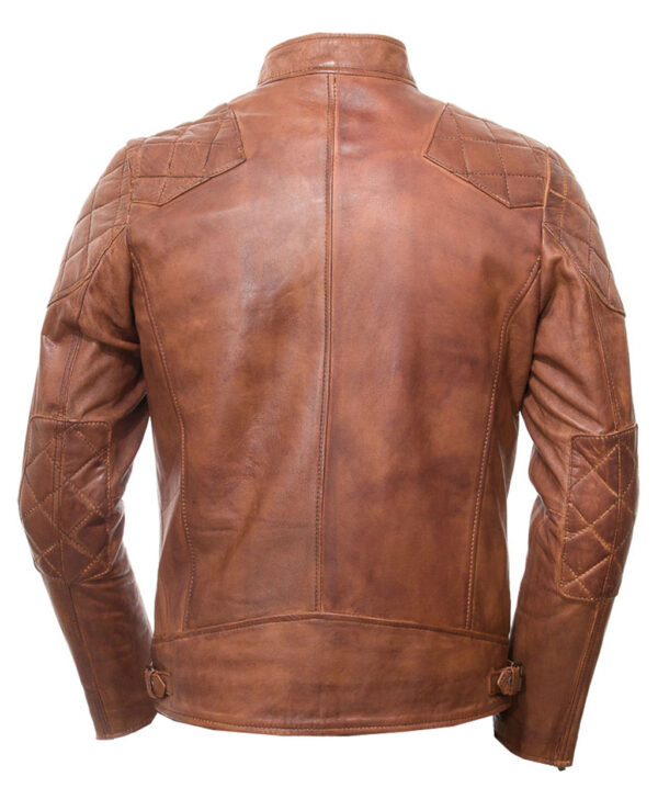 Tornyrex Mens Lambskin Leather Jacket Vintage Waxed Motorcycle Biker Style Quilted Design Tan Color - Image 2