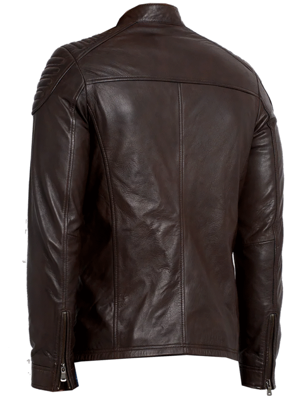 Flunark Men's Genuine Leather Motorcycle Jacket Brown Biker Style with Quilted Shoulders - Image 3