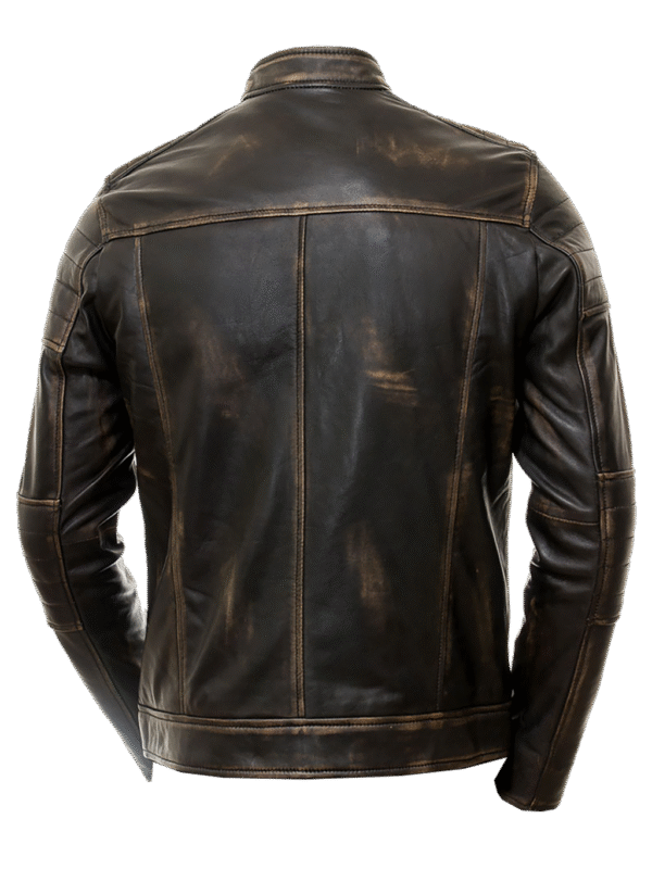Zorina Rub-Off Distressed Lambskin Leather Motorcycle Jacket Quilted Biker Style for Men Brown - Image 2