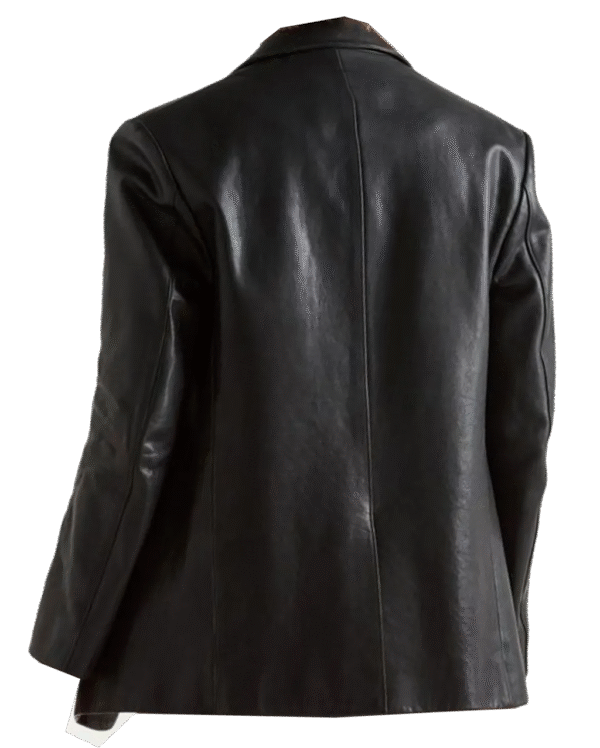 Classic Women’s Genuine Leather Blazer Coat Two-Button Design Notched Lapel Style Plus Size Black - Image 2