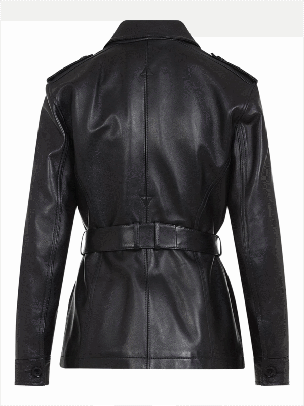 Alyvane Women’s Genuine Lambskin Leather Jacket Four Flap Pockets Waist Belt Plus Size Black - Image 2