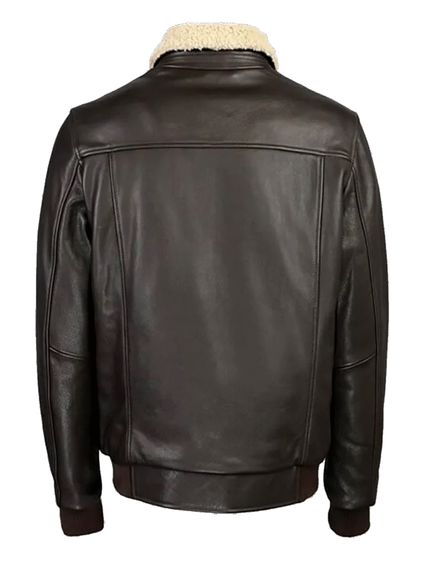 Klentor Men's Genuine Leather Aviator Bomber Jacket Classic Style Brown with Fur Collar - Image 3