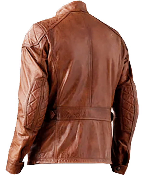 Military Style Genuine Leather Jacket Quilted Shoulders Patch Pockets Tan For Men Extra Size - Image 2