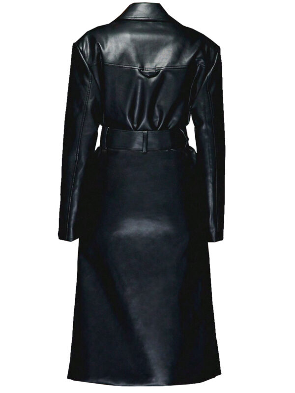 Dravex Genuine Leather Full-Length Trench Coat for Women With Zipper Closure and Waist Belt Black - Image 2