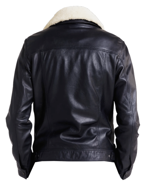 Nylvor Men's Genuine Leather Jacket Black Shirt-Style with Fur Collar - Image 3