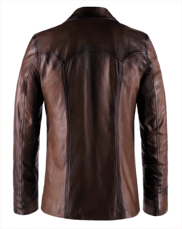 Hitman Distressed Lambskin Leather Blazer Coat 4-Button Waxed Jacket Style Coat For Men Brown Plus Size - Image 2