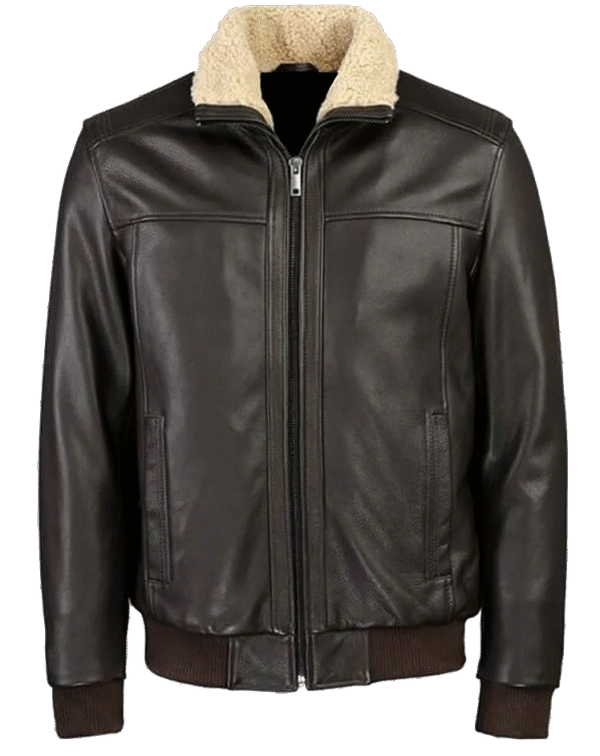 Klentor Men's Genuine Leather Aviator Bomber Jacket Classic Style Brown with Fur Collar