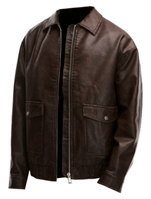 Glimzor Men's Genuine Leather Shirt Style Jacket Baggy Fit Brown with Flap Pockets