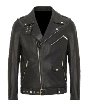Quibrel Traditional Genuine Leather Biker Jacket Asymmetrical Motorcycle Style With Hem Buckle For Men Black
