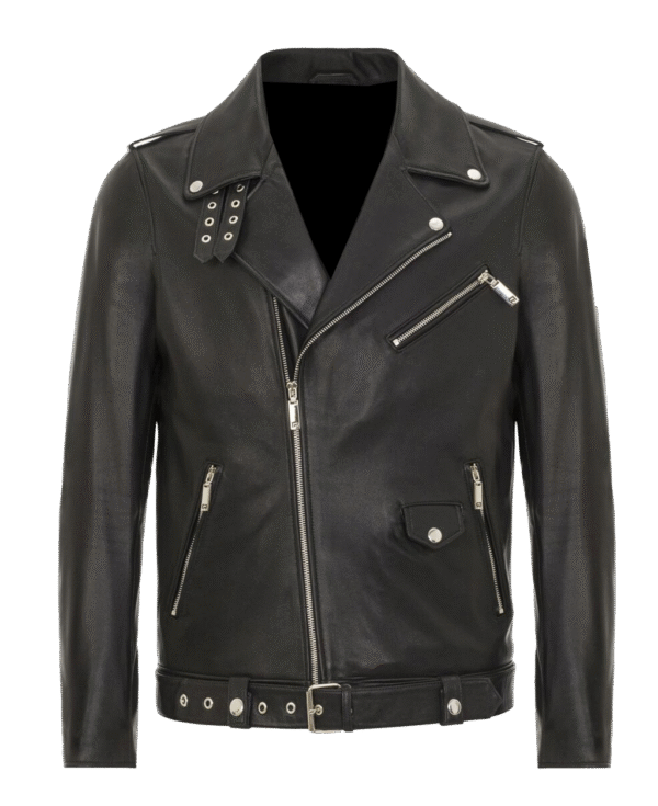 Quibrel Traditional Genuine Leather Biker Jacket Asymmetrical Motorcycle Style With Hem Buckle For Men Black