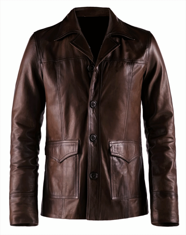 Hitman Distressed Lambskin Leather Blazer Coat 4-Button Waxed Jacket Style Coat For Men Brown Plus Size