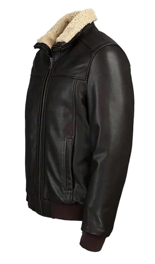 Klentor Men's Genuine Leather Aviator Bomber Jacket Classic Style Brown with Fur Collar - Image 2